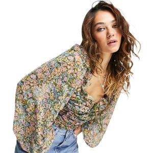 Free People Mabel printed volume sleeve blouse in multi